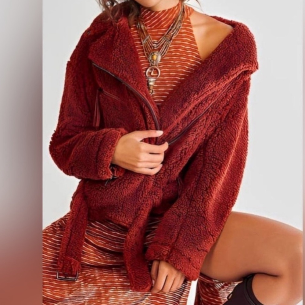Free People So Cozy Teddy Fleece Moto Jacket -XS
